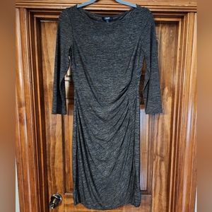 Chaps Heather Grey 3/4 Sleeve Sheath Dress with Ruching